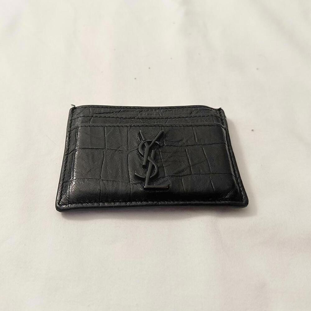 saint laurent crocodile embossed monogram card holder